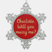結婚してくれないか金ゴールドレッド名前をカスタムする案 スノーフレークピューターオーナメント (正面)