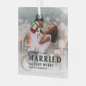 結婚してとても幸せな写真 ウェディング 新婚夫婦 ガラスオーナメント (正面左)