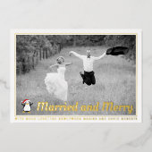 結婚してクリスマスおめでとう 写真ゴールド 箔シーズンカード (正面)