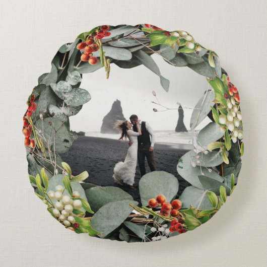 結婚して初めてのクリスマス　夫婦の写真 ラウンドクッション (正面)