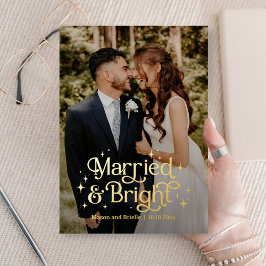 結婚して幸せいっぱいのリアルホイル新婚ホリデーカード 箔シーズンカード