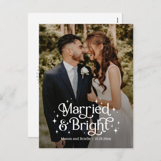 結婚して幸せいっぱいの新婚ホリデーカード シーズンポストカード (正面/裏面)