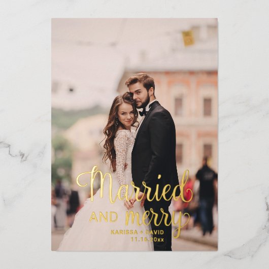 結婚して幸せなウェディングフォトありがとう 箔シーズンカード (正面)