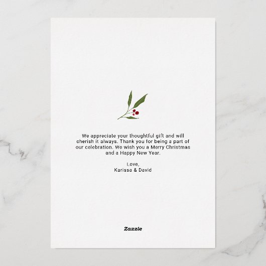 結婚して幸せなウェディングフォトありがとう 箔シーズンカード (裏面)