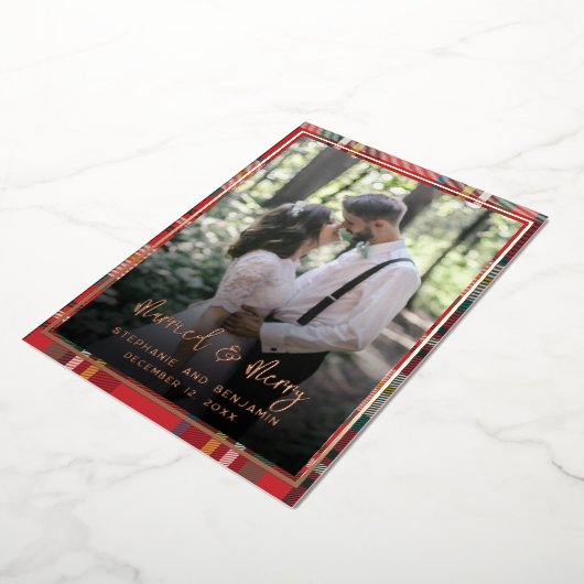 結婚して幸せなウェディングフォト ローズゴールド 箔シーズンカード (回転した状態)