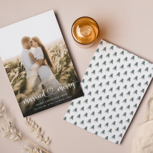 結婚して幸せなエレガントな写真クリスマスカード 招待状