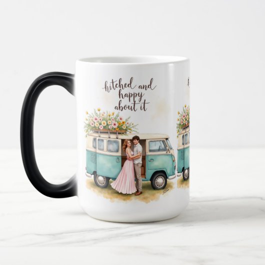 結婚して幸せなキャンパーのマグカップ モーフィングマグカップ (左)