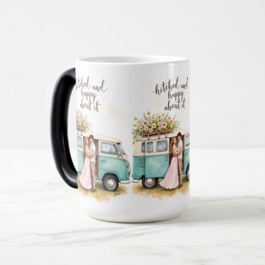 結婚して幸せなキャンパーのマグカップ モーフィングマグカップ (正面左)