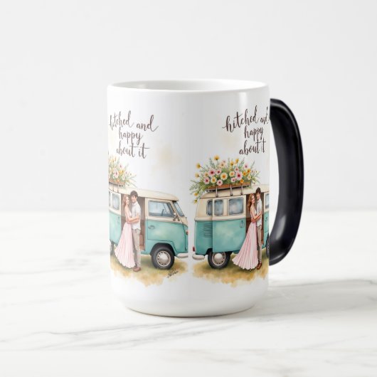 結婚して幸せなキャンパーのマグカップ モーフィングマグカップ (正面右)