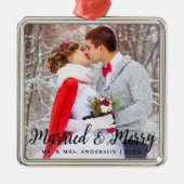 結婚して幸せなクリスマス ウェディング フォト B メタルオーナメント (正面)