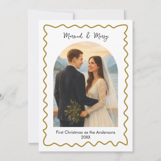 結婚して幸せなファーストクリスマス写真カード シーズンカード (正面)