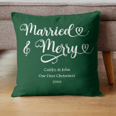 結婚して幸せなファーストクリスマス 新婚グリーン クッション