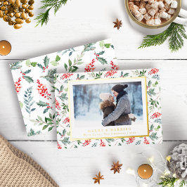 結婚して幸せなホリデーカード 箔シーズンカード