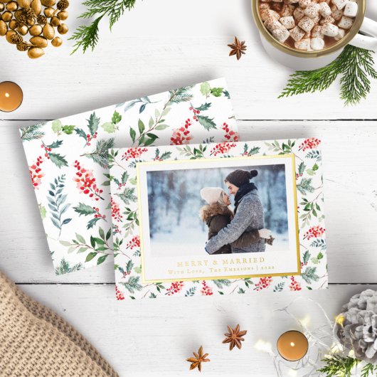 結婚して幸せなホリデーカード 箔シーズンカード