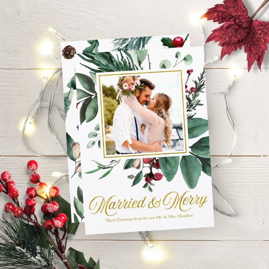 結婚して幸せなホリデークリスマスの写真 招待状
