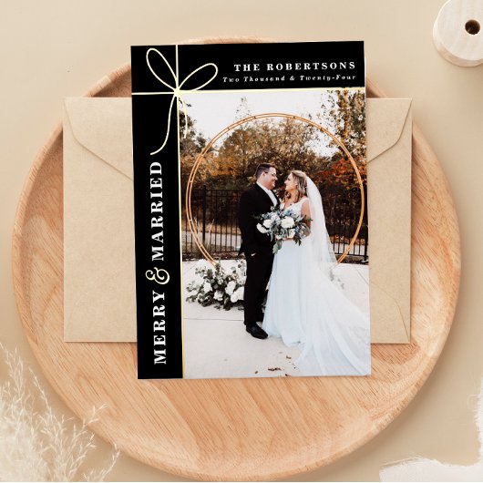 結婚して幸せな二人が挙式を失敗したクリスマスお礼カード 箔シーズンカード