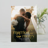 結婚して幸せな二人の新婚写真ホリデーカード 箔シーズンカード (立ち正面)