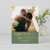 結婚して幸せな二人の新婚写真 ホリデーカード 箔シーズンカード (立ち正面)