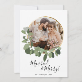 結婚して幸せな写真 緑のリース クリスマス1周年 シーズンカード