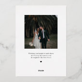 結婚して幸せな新婚カップルの写真を使ったホリデーカード 箔シーズンカード (裏面)