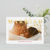 結婚して幸せな新婚写真クリスマスゴールド 箔シーズンカード (立ち正面)