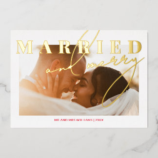 結婚して幸せな新婚写真 クリスマス ゴールド 箔シーズンカード