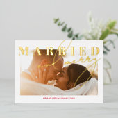 結婚して幸せな新婚写真 クリスマス ゴールド 箔シーズンカード (立ち正面)