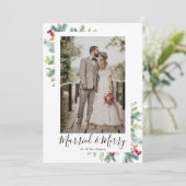 結婚して幸せな新婚夫婦のホリデー写真カード シーズンカード (スタンド正面)
