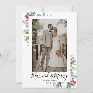 結婚して幸せな新婚夫婦のホリデー写真カード シーズンカード