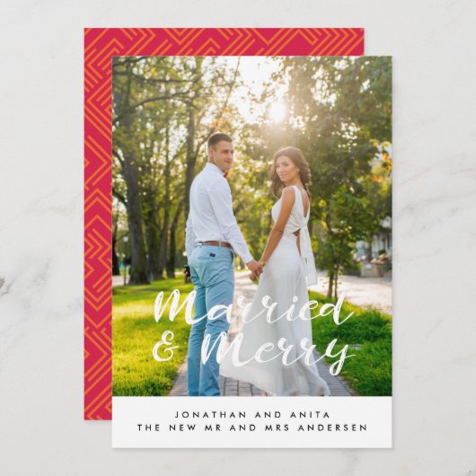 結婚して幸せな新婚夫婦のホリデー写真カード シーズンカード (正面/裏面)