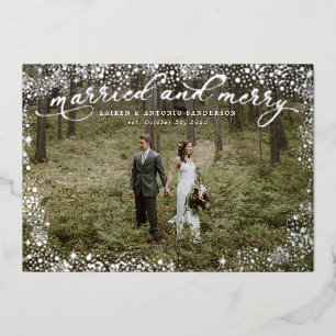 結婚して幸せな新婚生活とウェディング 箔シーズンカード