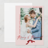 結婚して幸せな水彩赤いリボンのホリデーカード シーズンカード (正面/裏面)