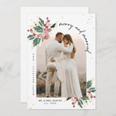 結婚して幸せな現代のクリスマスの写真アーチ シーズンカード (正面/裏面)