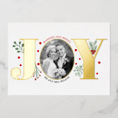 結婚して幸せなJOYクリスマス写真ゴールド 箔シーズンカード (正面)