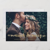 結婚して幸せ | ゴールドクリスマススクリプト写真 シーズンカード (正面/裏面)