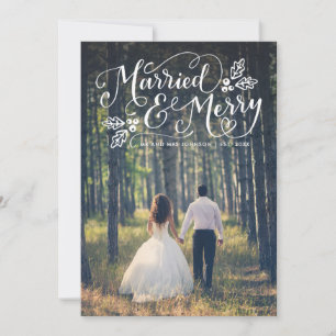 結婚して楽しい タイポグラフィ ホリデー フォト ありがとう シーズンカード