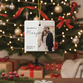 結婚して楽しい フォト ミニマル スクリプト エレガント セラミックオーナメント