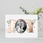 結婚して楽しい JOY クリスマスの写真 ローズゴールド 箔シーズンカード (立ち正面)