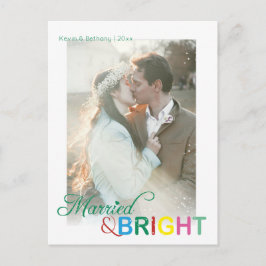 結婚して輝くカラフルなクリスマスフォトホリデー ポストカード