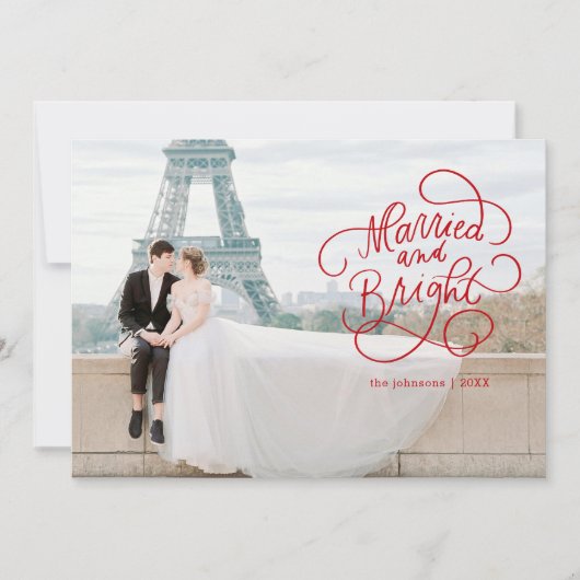 結婚して輝く新婚夫婦のホリデーカード シーズンカード (正面)