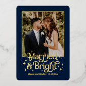 結婚して輝く 本物のホイル 新婚ホリデーカード 箔シーズンカード (正面)