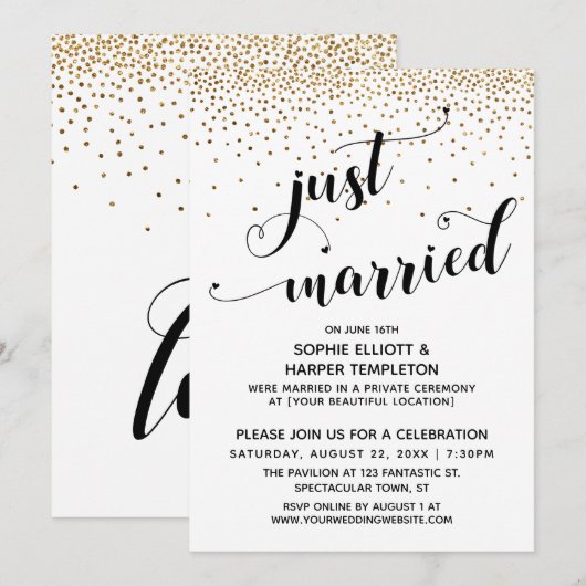 結婚しましたスクリプト, ゴールドコンフェッティ, 受付のみ 招待状 (正面/裏面)
