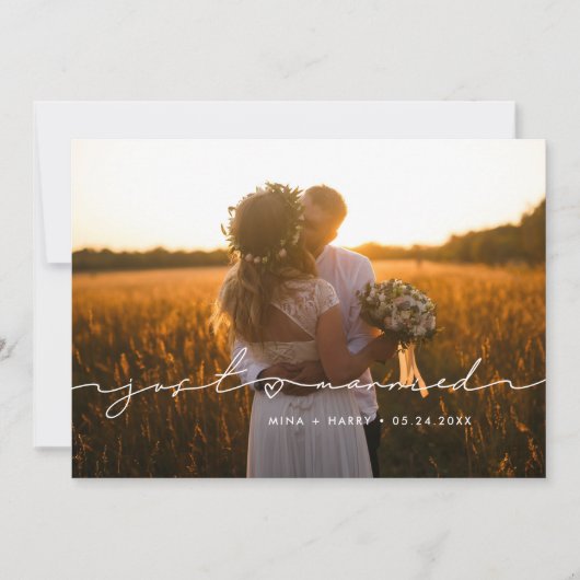 結婚しました かわいい手書きの結婚写真カード 案内状 (正面)