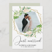 結婚しました エレガントなグリーンが彩る秘密の挙式のお知らせ 招待状 (正面/裏面)