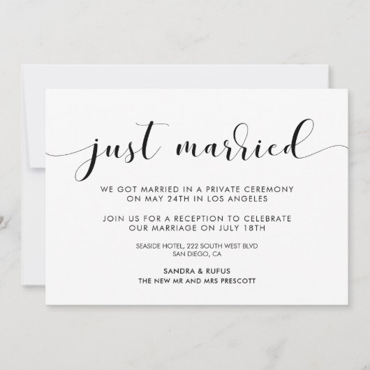 結婚しました エレガントな黒と白の発表 招待状 (正面)