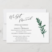 結婚しました グリーンのペイント葉 受付のみ 招待状 (正面)