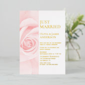結婚しました ゴールドテキスト ピンクのバラ 結婚披露宴 箔招待状 (立ち正面)