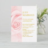 結婚しました ゴールド テキスト ピンク ローズ ウェディング レセプション 箔招待状 (立ち正面)