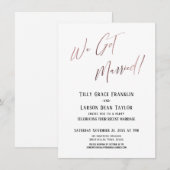 結婚しました!シンプルなローズゴールド エレガント シンプル 招待状 (正面/裏面)