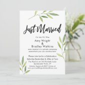 結婚しました タイポグラフィー グリーン ウォーターカラー 葉 招待状 (スタンド正面)